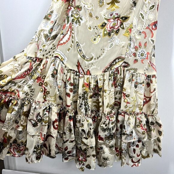 Christina Makowsky Silk Blend Paisley Tiered Midi Dress S Boho Luxe Resort $1295 - Picture 9 of 11